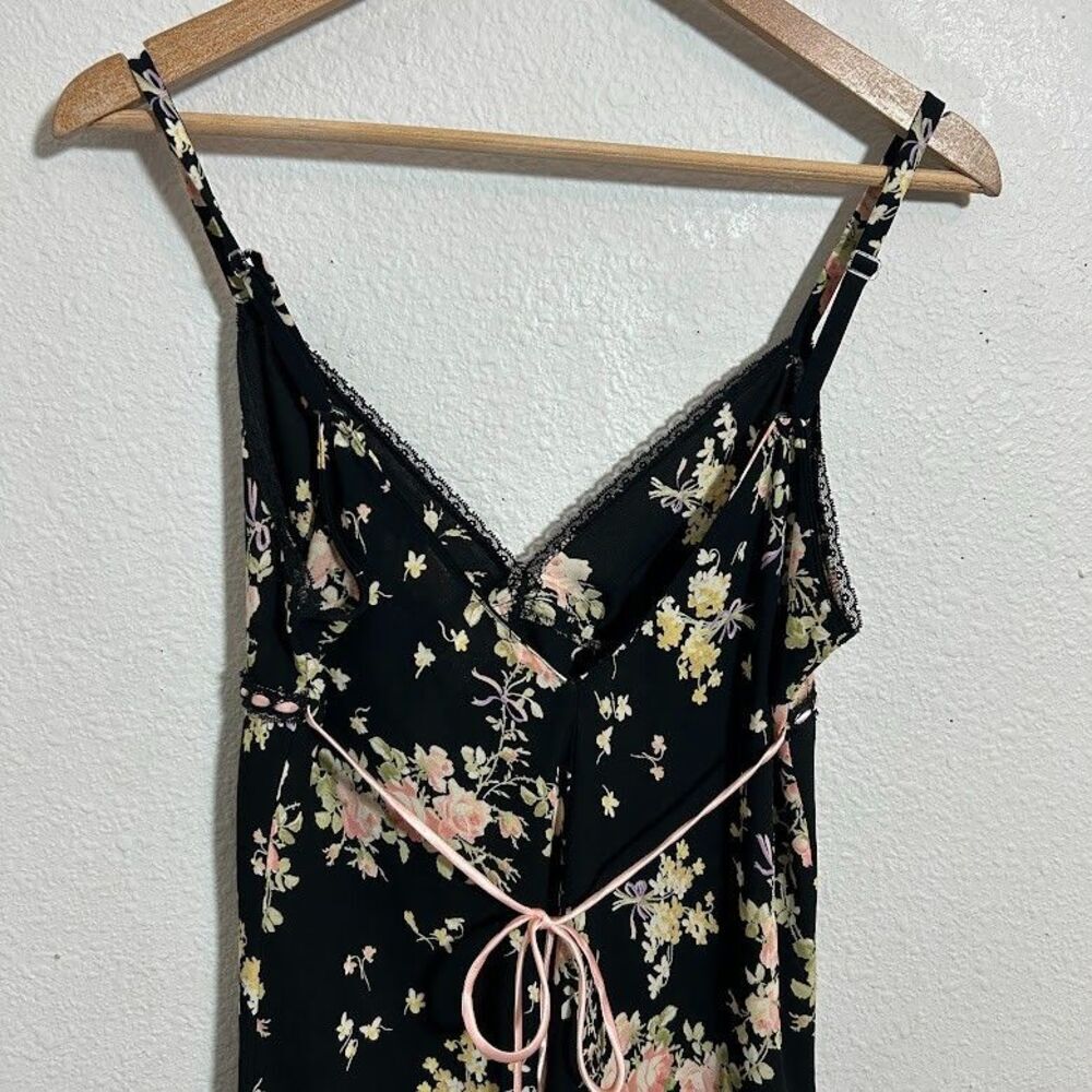 VTG Oscar de la Renta Satin Slip Dress S Black Floral Coquette Pink Label Fairy - Picture 5 of 9